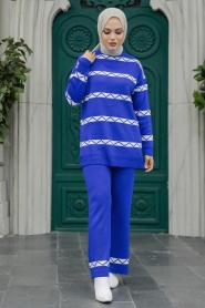 Neva Style - Sax Blue Knitwear Modest Dual Suit 6396SX - Thumbnail