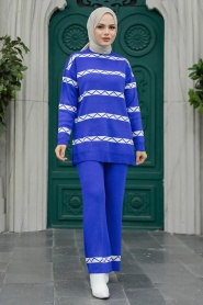 Neva Style - Sax Blue Knitwear Modest Dual Suit 6396SX - Thumbnail