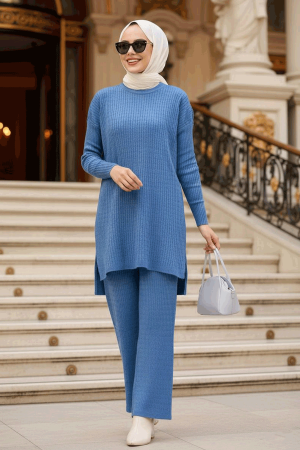 Sax Blue Knitwear Muslim Dual Suit 33450SX - 1