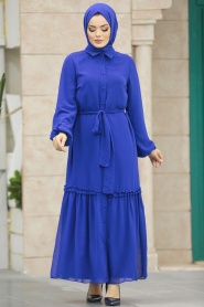 Neva Style - Sax Blue Long Dress 12443SX - Thumbnail