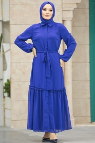 Neva Style - Sax Blue Long Dress 12443SX - Thumbnail