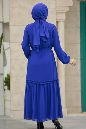 Neva Style - Sax Blue Long Dress 12443SX - Thumbnail