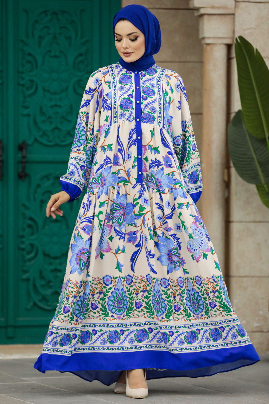 Sax Blue Long Dress for Muslim Ladies 50621SX - Neva-style.com