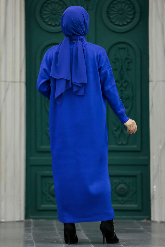 Neva Style - Sax Blue Long Dress for Muslim Ladies Knitwear Dress 3409SX - 4