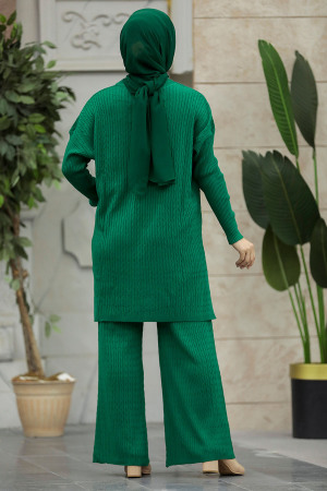 Neva Style - Green Knitwear Muslim Dual Suit 33450Y - 5