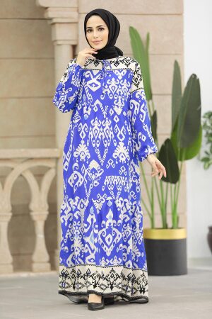 Sax Blue Long Muslim Dress 17510SX - 1