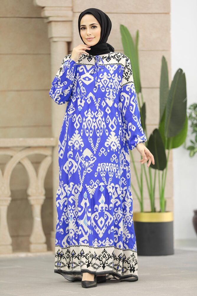 Sax Blue Long Muslim Dress 17510SX - 1