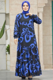 Neva Style - Sax Blue Long Sleeve Dress 12437SX - Thumbnail