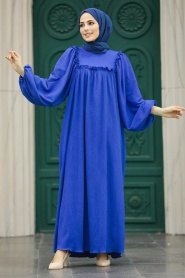 Neva Style - Sax Blue Muslim Dress 5887SX - Thumbnail