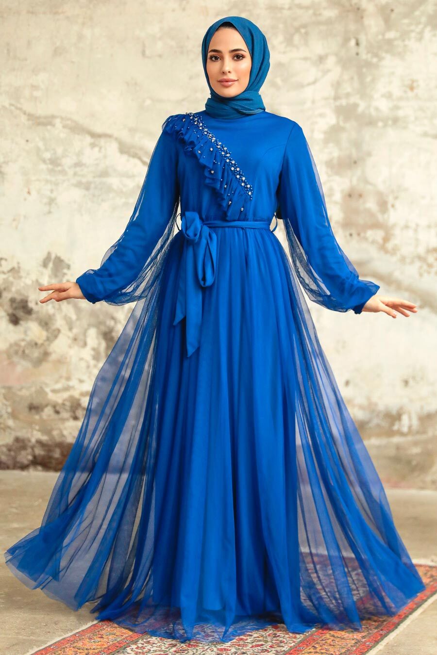 Neva Style - Sax Blue Tukish Modest Bridesmaid Dress 25841SX