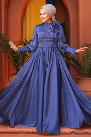 Neva Style - Sax Blue Turkish Hijab Evening Gown 21960SX - 1