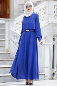 Neva Style - Sax Mavi Tesettür Elbise 4023SX - Thumbnail