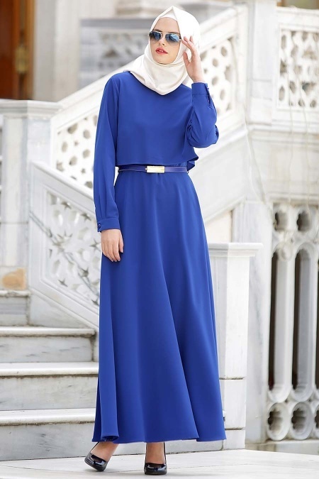Neva Style - Sax Mavi Tesettür Elbise 4023SX