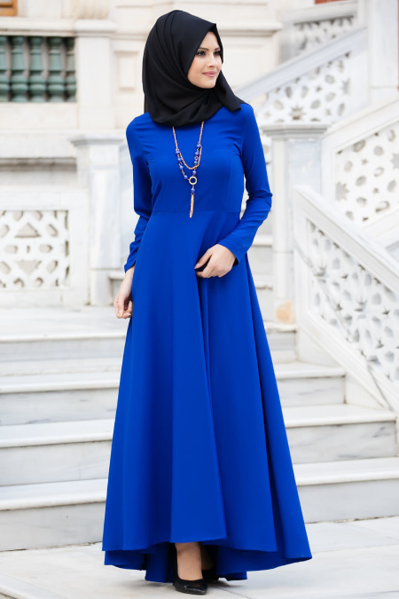 Neva Style - Sax Mavisi Tesettür Elbise 4055SX