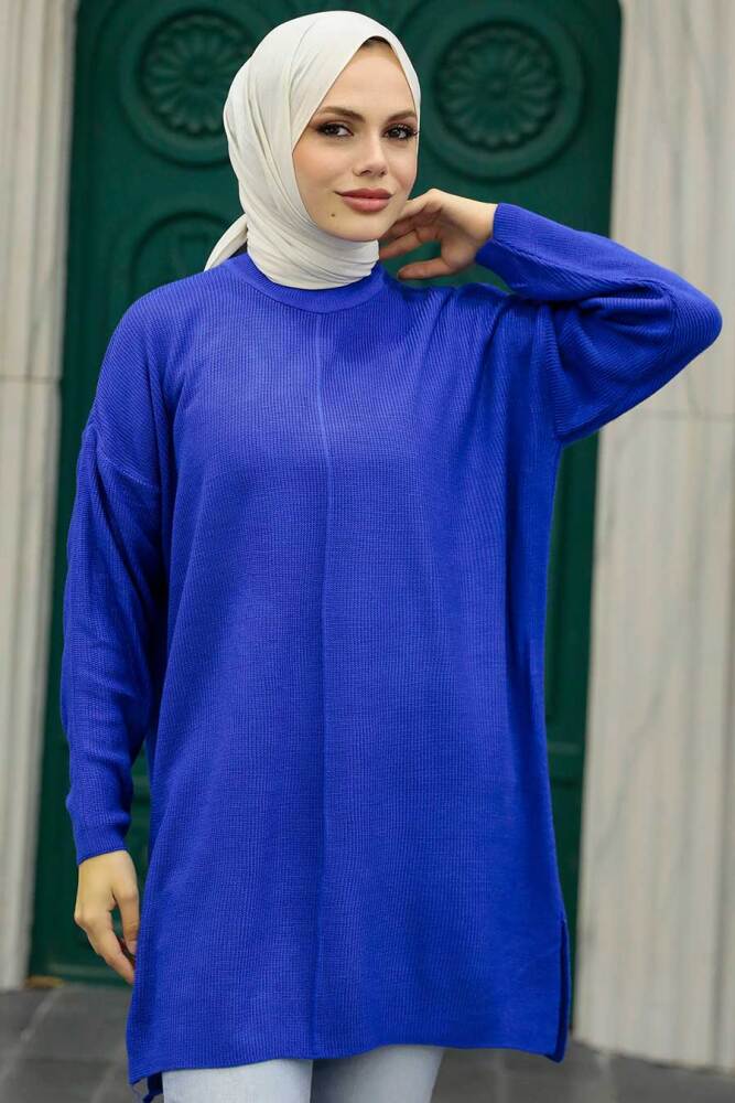 Neva Style - Sax Mavisi Tesettür Triko Tunik 18441SX - 1