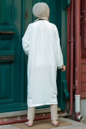 Neva Style - Şerit Desenli Ekru Tesettür Kap 14075E - 2