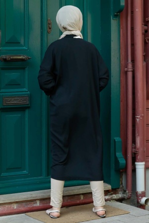Neva Style - Şerit Desenli Siyah Tesettür Kap 14075S - 2
