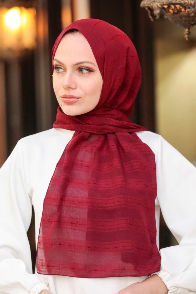 Neva Style - Şerit Detaylı Bordo Şal 5305BR - 3