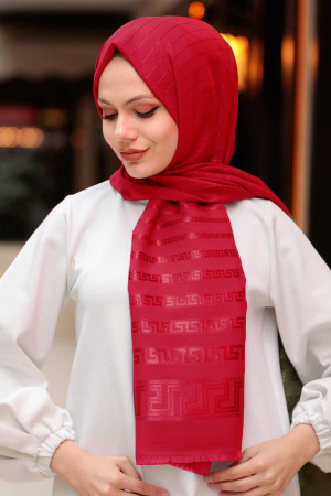 Neva Style - Şerit Detaylı Bordo Tesettür Şal 45912BR - 1