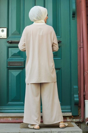 Neva Style - Şerit Detaylı Vizon Tesettür İkili Takım 40250V - 2