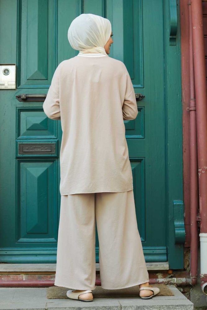 Neva Style - Şerit Detaylı Vizon Tesettür İkili Takım 40250V - 2