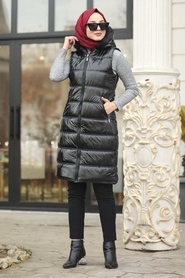 Neva Style - Shiny Black Hijab İnflatable Vest 5105S - Thumbnail