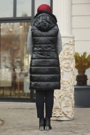 Neva Style - Shiny Black Hijab İnflatable Vest 5105S - Thumbnail