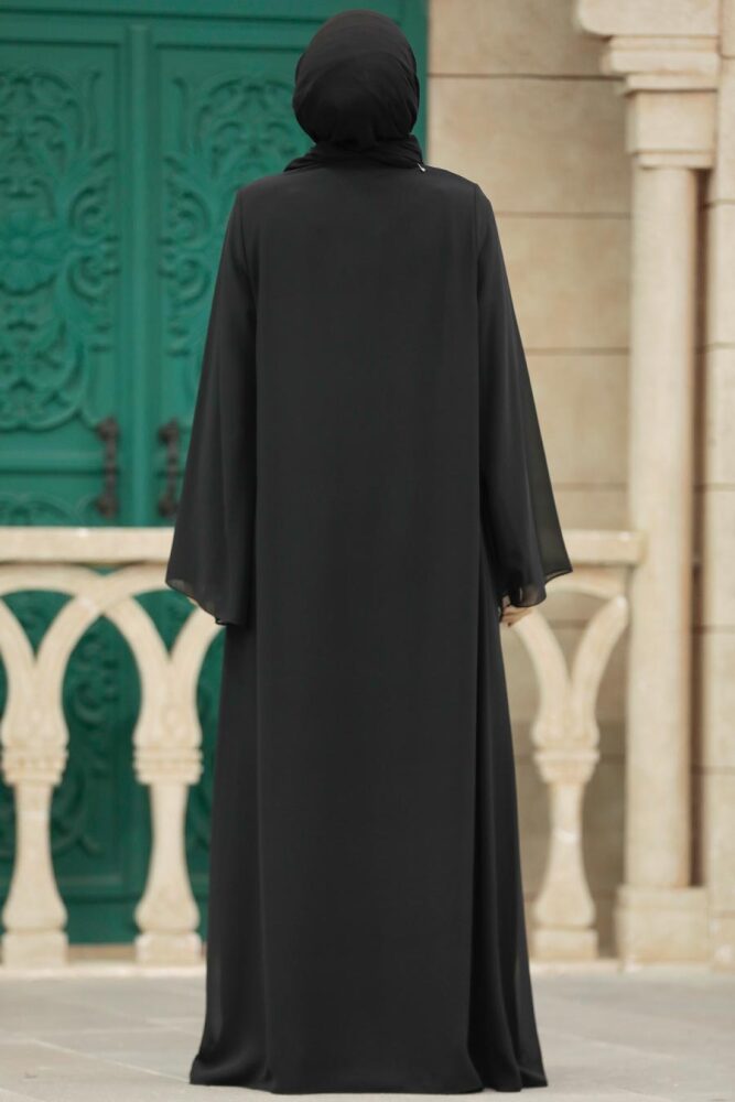Neva Style - Şifon Detaylı Siyah Tesettür Ferace 34261S - 6