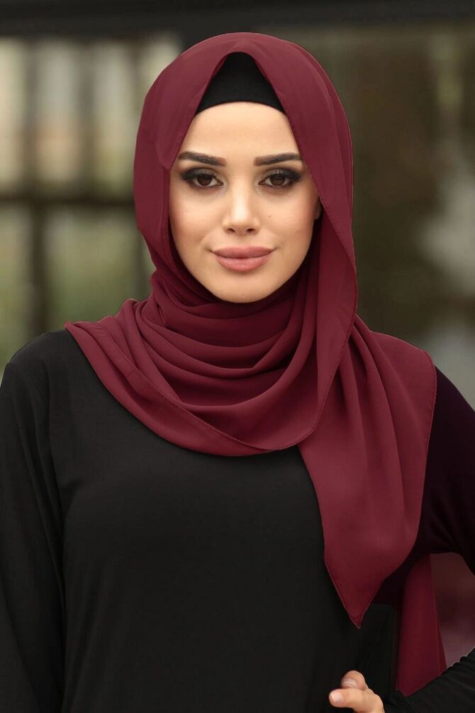  Şifon Koyu Bordo Şal 7475KBR - NEVA STYLE SALLAR