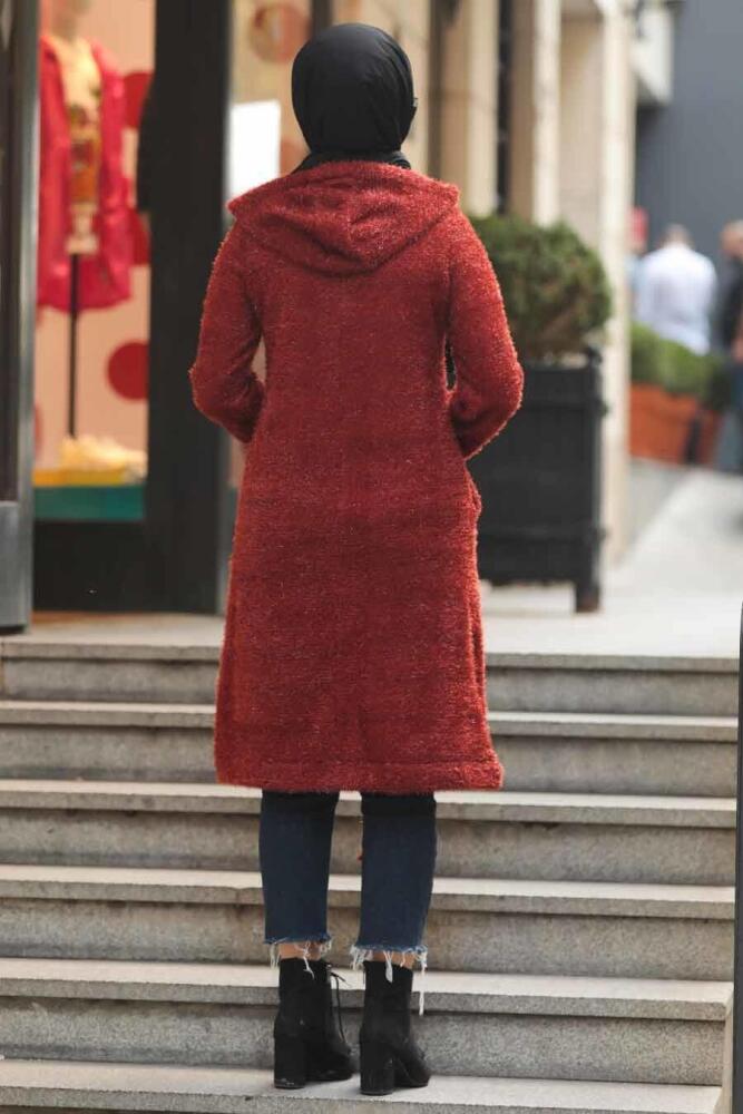 Neva Style - Simli Sakallı Örme Kiremit Tesettür Tunik 5969KRMT - 2