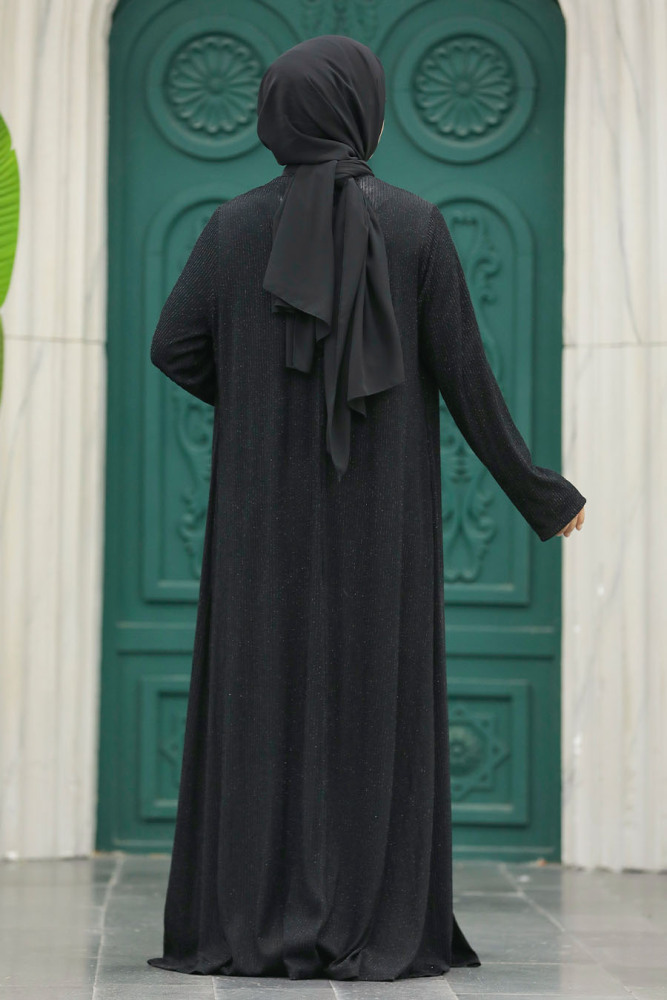 Neva Style - Simli Siyah Tesettür Abaya 10714S - 5