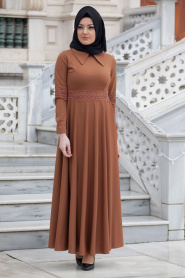 Neva Style - Sivri Yaka Taba Elbise - Thumbnail