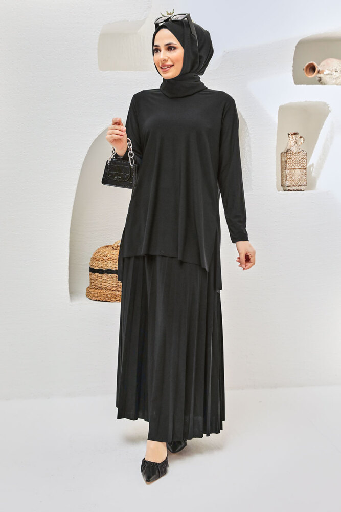 Neva Style - Siyah Etekli Tesettür Takım 41258S - 1