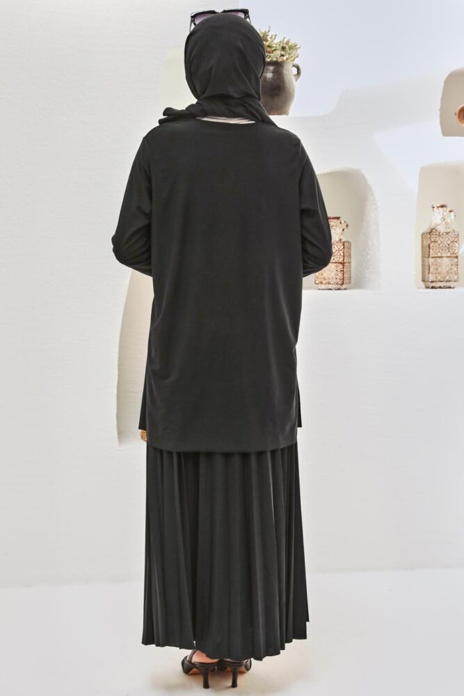 Neva Style - Siyah Etekli Tesettür Takım 41258S - 3