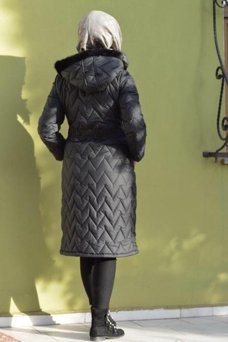 Neva Style - Siyah Kapitoneli Şişme Mont 50470S - 4