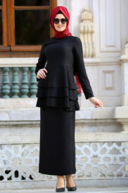 Neva Style - Siyah Peplum Bluz / Etek Tesettür Takım 42050S - Thumbnail