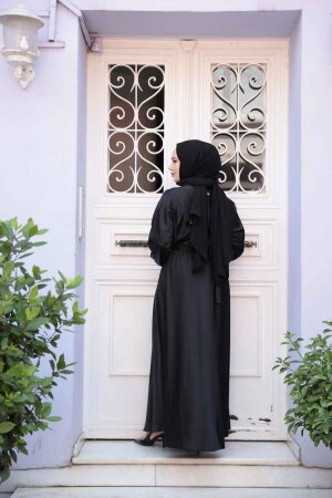 Neva Style - Siyah Saten Tesettür Elbise 5727S - 7