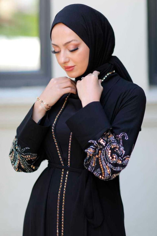  Siyah Tesettür Abaya 358800S - 4