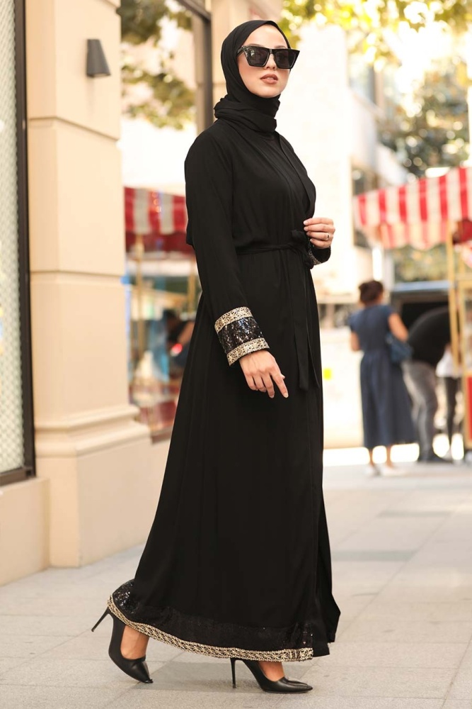  Siyah Tesettür Abaya 9153S - 1