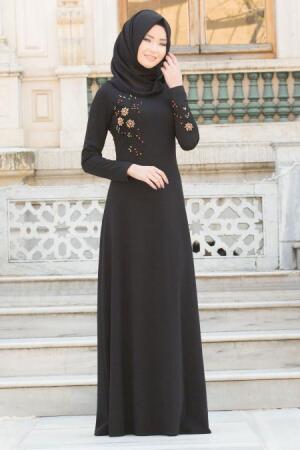 Neva Style - Siyah Tesettür Abiye Elbise 10036S - 1