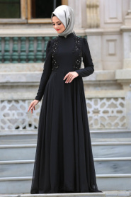 Neva Style - Siyah Tesettür Abiye Elbise 3592S - Thumbnail