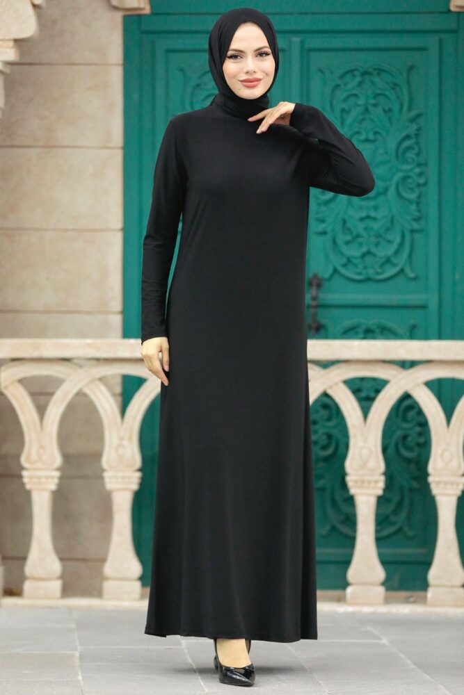  Siyah Tesettür Elbise 380300S - 2