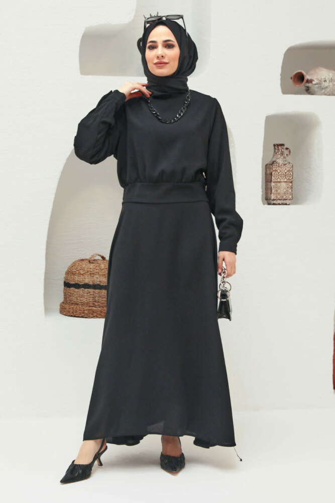 Neva Style - Siyah Tesettür Etekli İkili Takım 15060S - 1