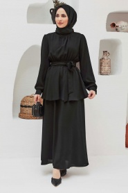 Neva Style - Siyah Tesettür Etekli İkili Takım 15090S - Thumbnail