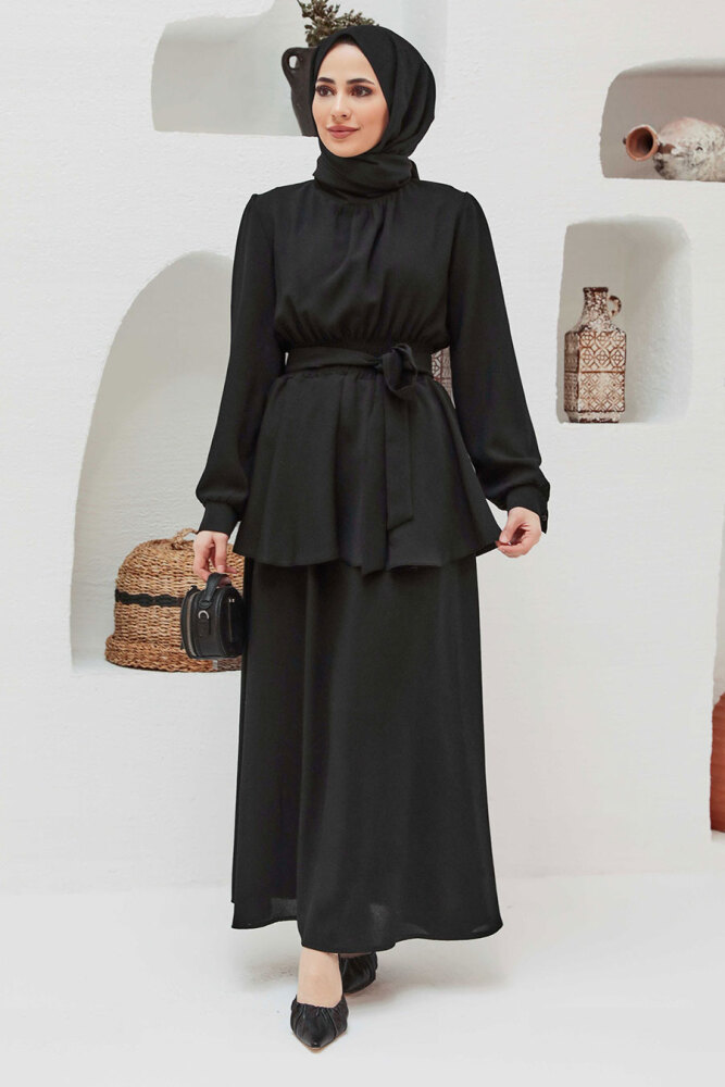 Neva Style - Siyah Tesettür Etekli İkili Takım 15090S - 1