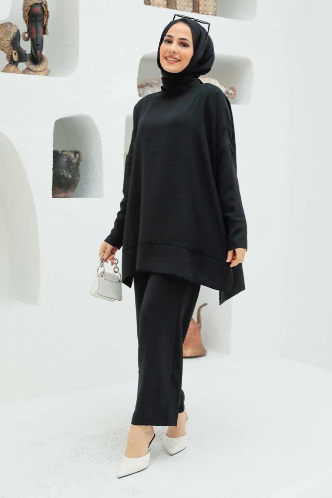 Neva Style - Siyah Tesettür İkili Takım 13010S - 4