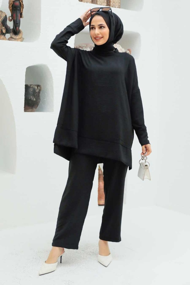 Neva Style - Siyah Tesettür İkili Takım 13010S - 2