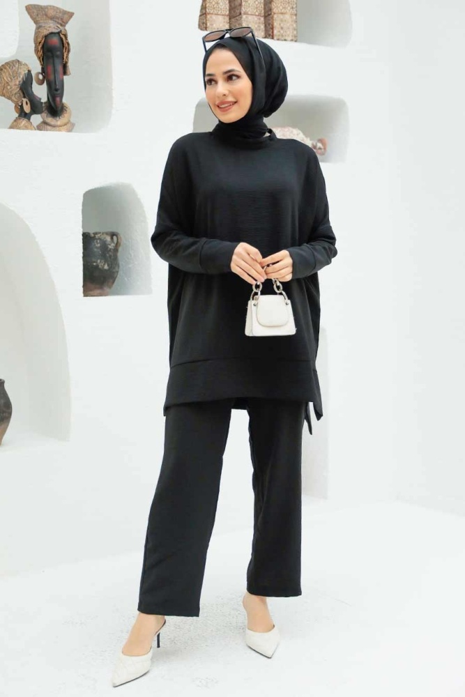 Neva Style - Siyah Tesettür İkili Takım 13010S - 1