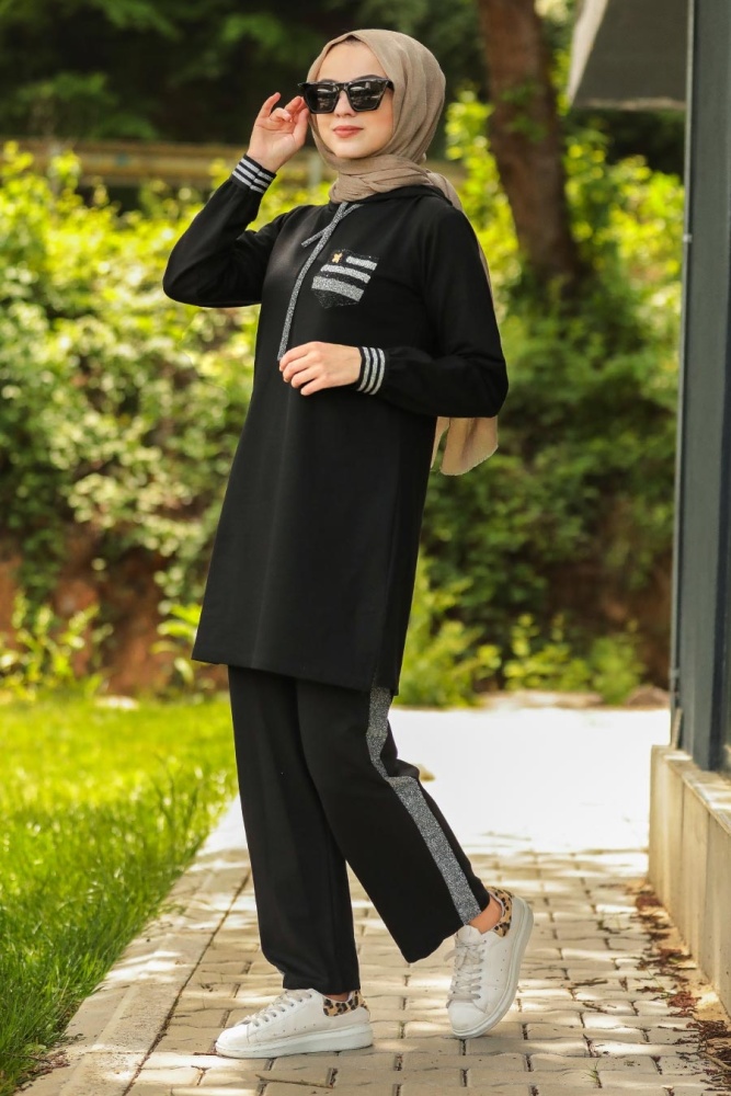 Neva Style - Siyah Tesettür İkili Takım 60711S - 1