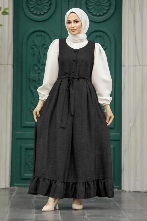 Neva Style - Siyah Tesettür Jile Elbise 5913S - 1